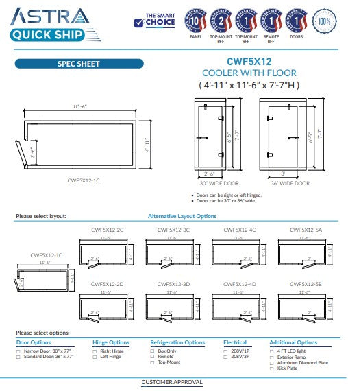 Astra 5 x 12 Walk-In Cooler With Floor CWF5X12