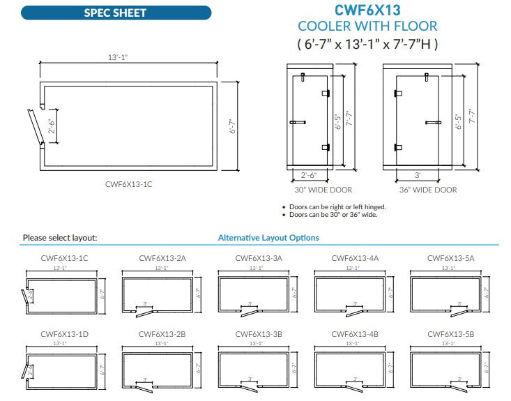 Astra 6 x 13 Walk-In Cooler No Floor With Top Mount Refrigeration CWF6X13-TM
