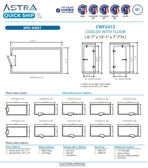 Astra 6 x 13 Walk-In Cooler With Floor CWF6X13