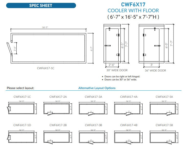 Astra 6 x 17 Walk-In Cooler No Floor With Top Mount Refrigeration CWF6X17-TM