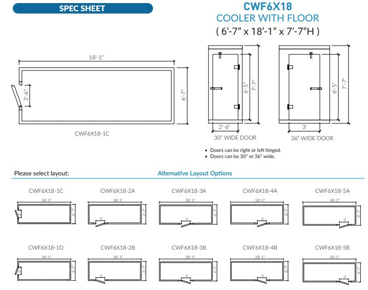 Astra 6 x 18 Walk-In Cooler No Floor With Top Mount Refrigeration CWF6X18-TM
