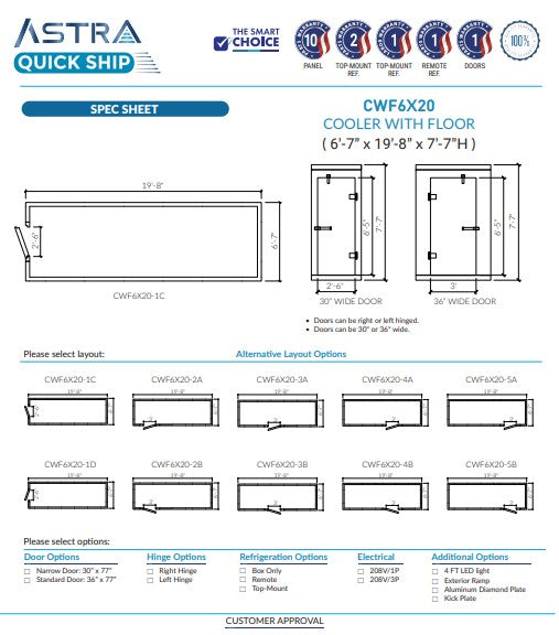 Astra 6 x 20 Walk-In Cooler With Floor CWF6X20