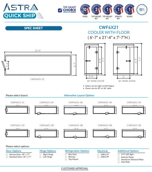 Astra 6 x 21 Walk-In Cooler With Floor CWF6X21