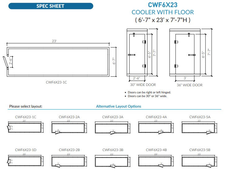 Astra 6 x 23 Walk-In Cooler No Floor With Top Mount Refrigeration CWF6X23-TM