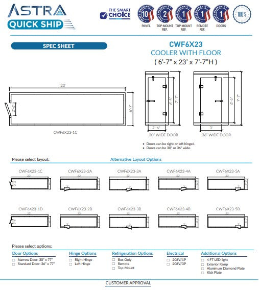 Astra 6 x 23 Walk-In Cooler With Floor CWF6X23