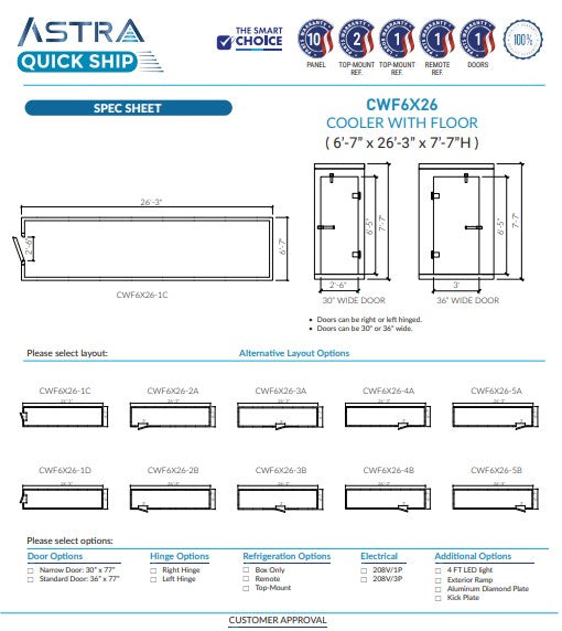 Astra 6 x 26 Walk-In Cooler With Floor CWF6X26