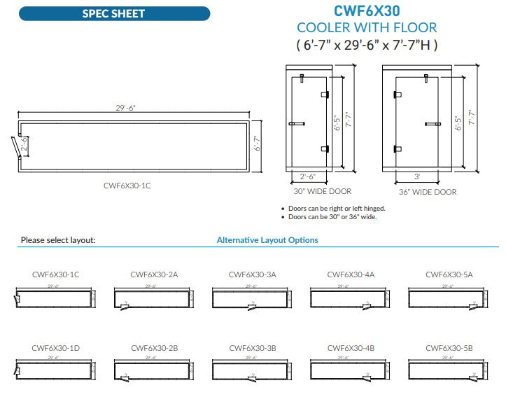 Astra 6 x 30 Walk-In Cooler No Floor With Top Mount Refrigeration CWF6X30-TM