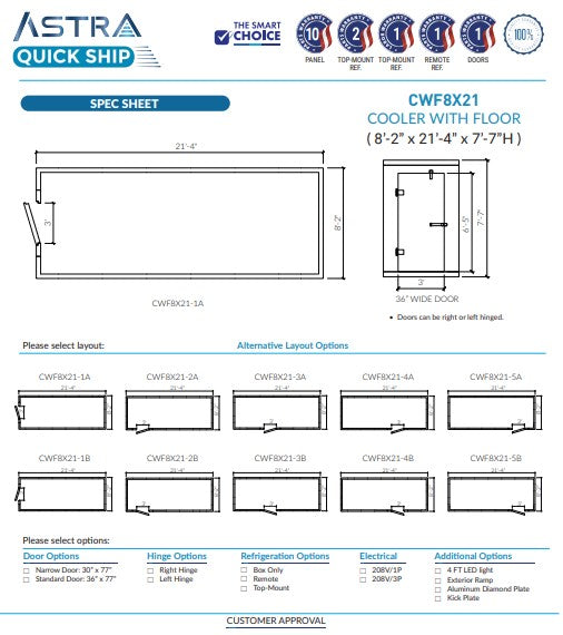 Astra 8 x 21 Walk-In Cooler With Floor CWF8X21