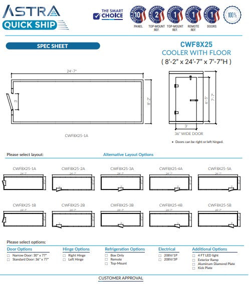 Astra 8 x 25 Walk-In Cooler With Floor CWF8X25