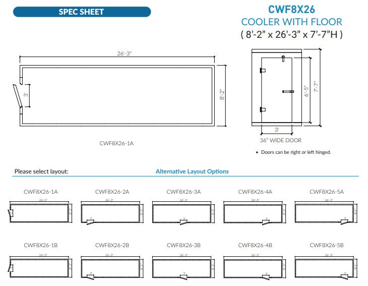 Astra 8 x 26 Walk-In Cooler No Floor With Top Mount Refrigeration CWF8X26-TM