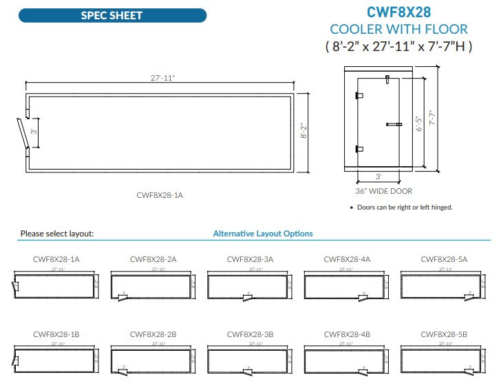Astra 8 x 28 Walk-In Cooler No Floor With Top Mount Refrigeration CWF8X28-TM