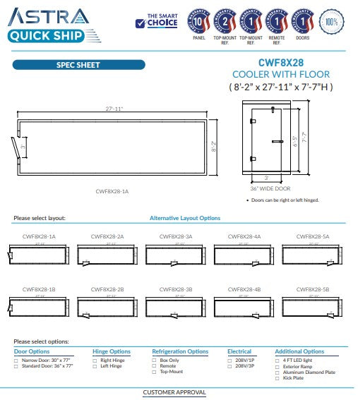 Astra 8 x 28 Walk-In Cooler With Floor CWF8X28