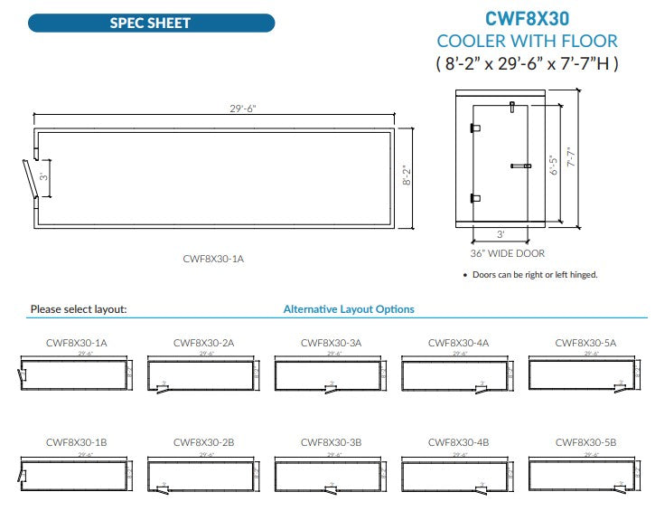 Astra 8 x 30 Walk-In Cooler No Floor With Top Mount Refrigeration CWF8X30-TM