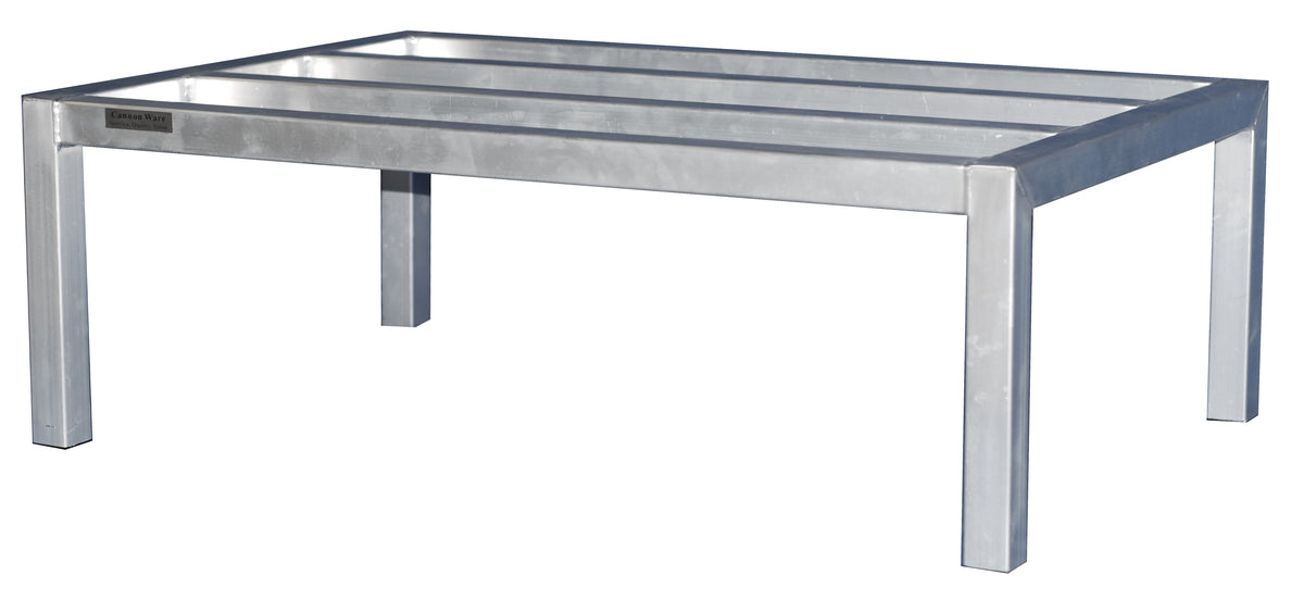 Example of a Serv-Ware aluminum dunnage rack, angled view (representative photo; CWP-DR-203612-V is 36 x 20 x 12 inches)
