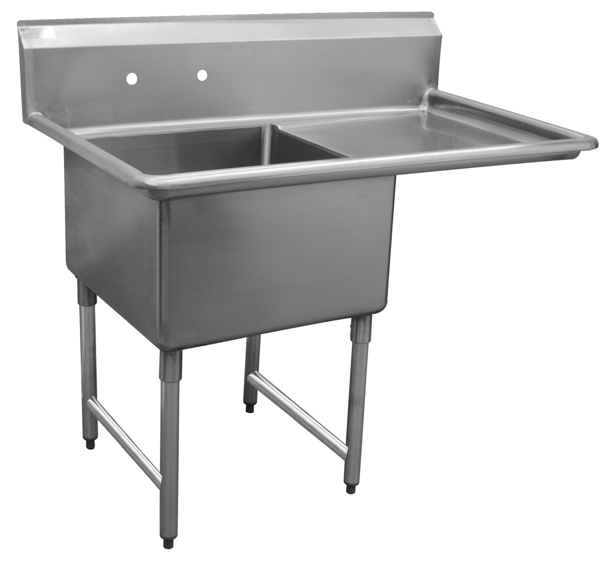 Serv-Ware 14 inch deep economy 1-compartment stainless steel sink, representative photo of the right-drainboard version (E1CWP1818L-18-V has its drainboard on the left)