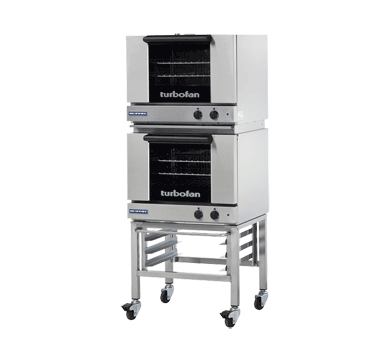 Moffat Turbofan DSK22/23C caster stacking kit shown with two Turbofan E22M3 ovens (ovens sold separately), front view