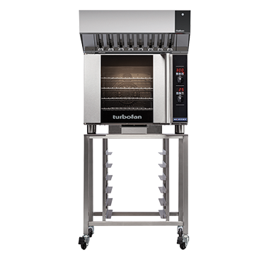 Moffat Turbofan VH31 ventless hood shown installed on a Turbofan E31D4 oven and SK2731U stand (oven and stand sold separately)