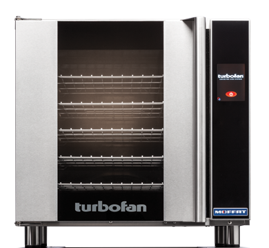 Moffat Turbofan E32T5 full-size touch screen electric convection oven, front view with 5 racks, door closed