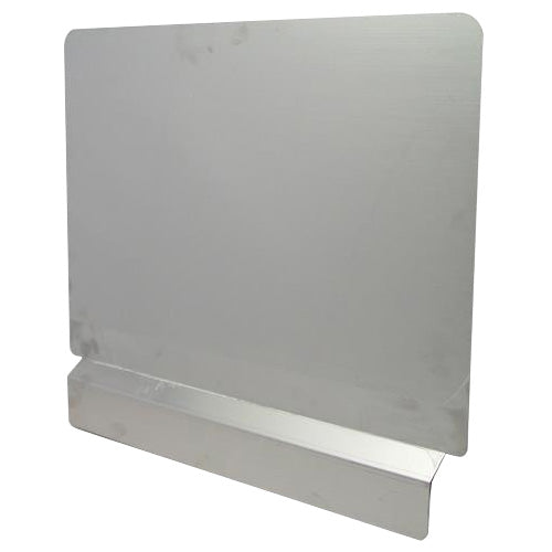 Serv-Ware FSG-1820-3 stainless steel fryer splash guard with base, angle view