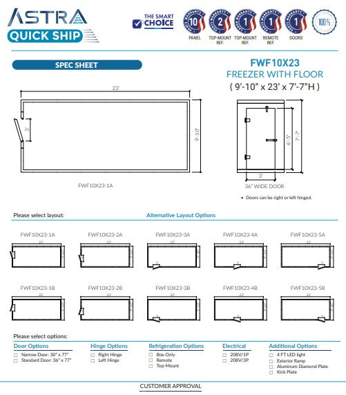 Astra 10 x 23 Walk-In Freezer with Floor FWF10X23