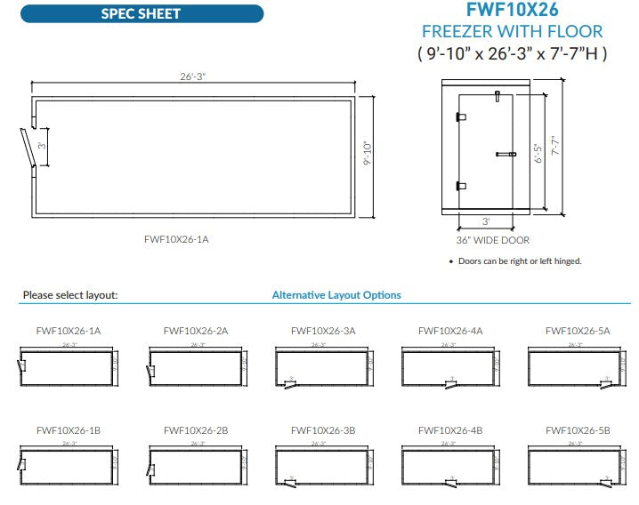 Astra 10 x 26 Walk-In Freezer with Floor and Top Mount Refrigeration FWF10X26-TM