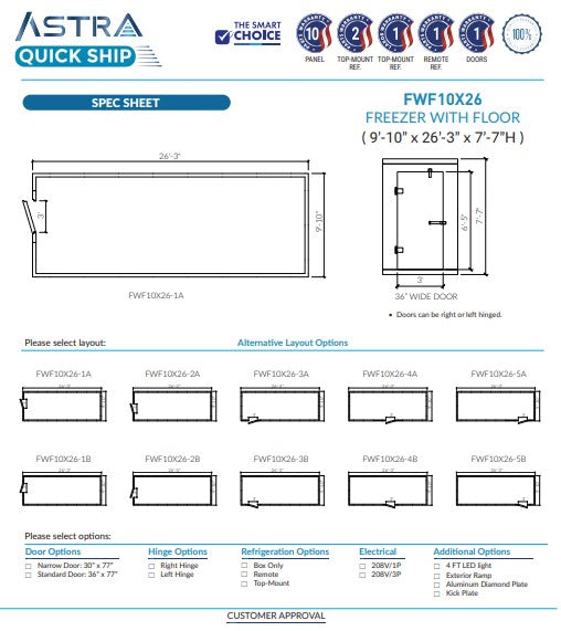 Astra 10 x 26 Walk-In Freezer with Floor FWF10X26