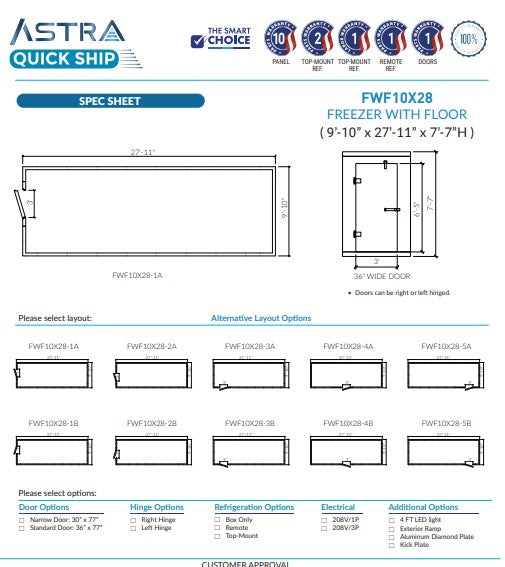 Astra 10 x 28 Walk-In Freezer with Floor FWF10X28