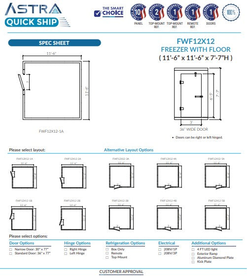 Astra 12 x 12 Walk-In Freezer With Floor FWF12X12