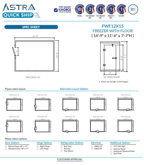 Astra 12 x 15 Walk-In Freezer With Floor FWF12X15