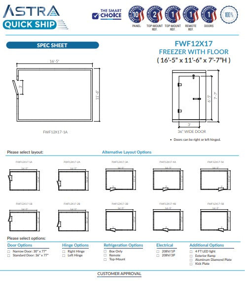 Astra 12 x 17 Walk-In Freezer With Floor FWF12X17