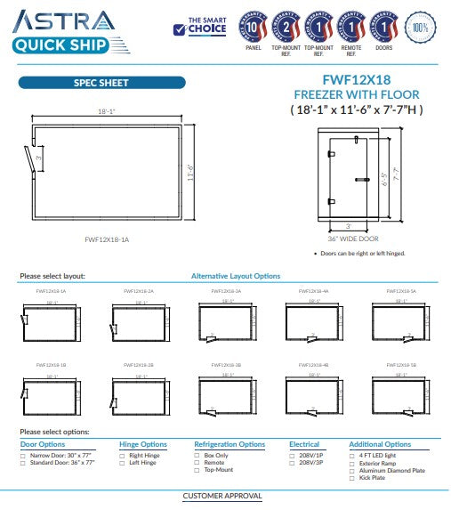 Astra 12 x 18 Walk-In Freezer With Floor FWF12X18