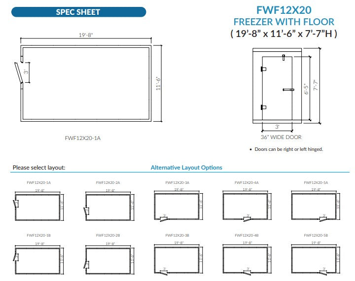 Astra 12 x 20 Walk-In Freezer with Floor and Remote Refrigeration FWF12X20-RM