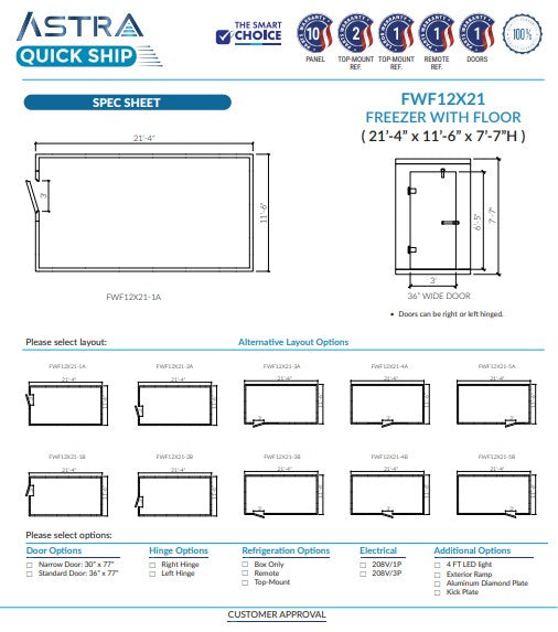 Astra 12 x 21 Walk-In Freezer With Floor FWF12X21