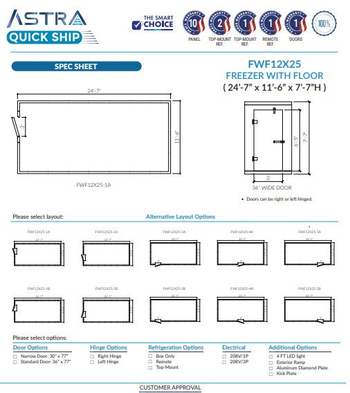 Astra 12 x 25 Walk-In Freezer With Floor FWF12X25