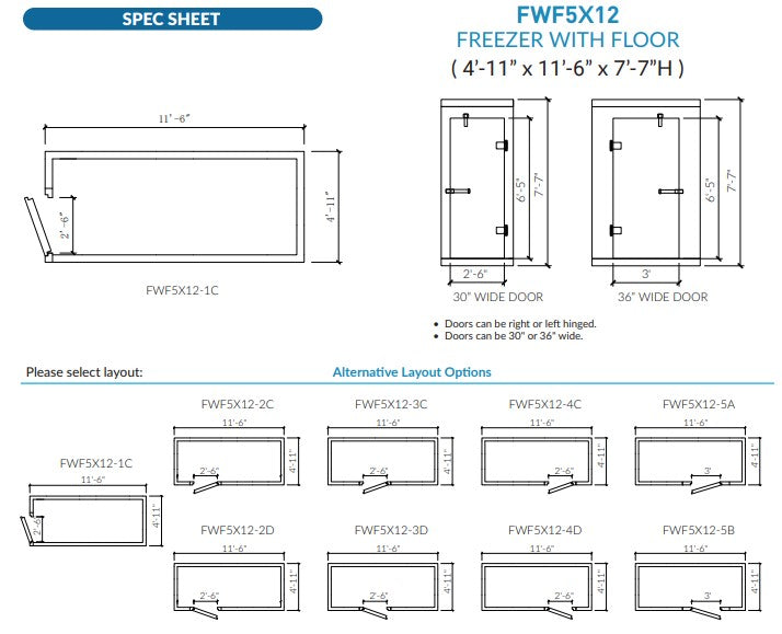 Astra 5 x 12 Walk-In Freezer with Floor and Remote Refrigeration FWF5X12-RM