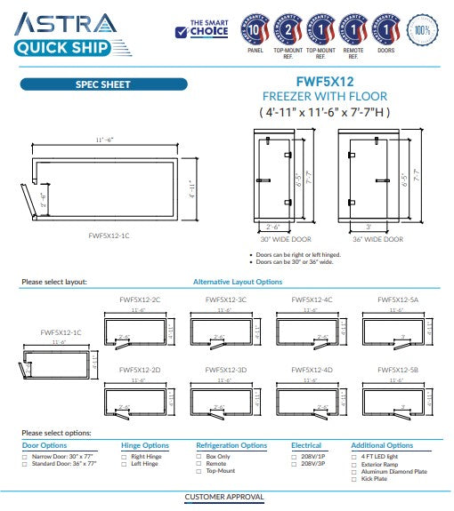 Astra 5 x 12 Walk-In Freezer with Floor FWF5X12