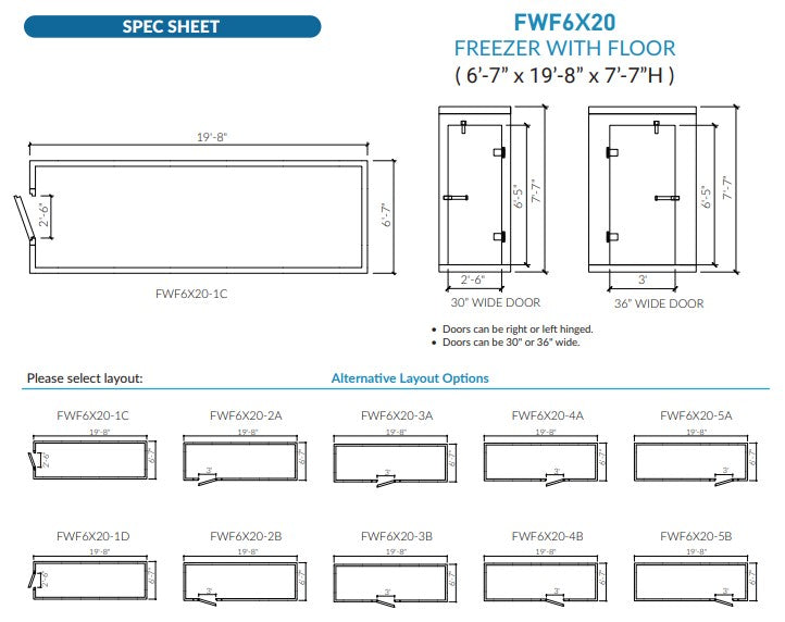Astra 6 x 20 Walk-In Freezer with Floor and Remote Refrigeration FWF6X20-RM
