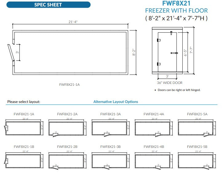 Astra 8 x 21 Walk-In Freezer with Floor and Remote Refrigeration FWF8X21-RM