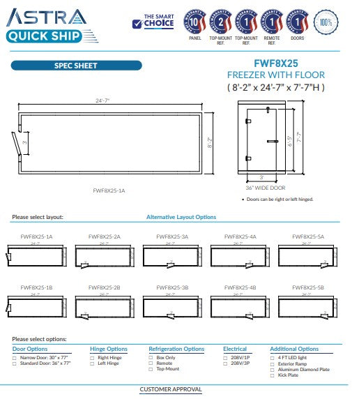 Astra 8 x 25 Walk-In Freezer with Floor FWF8X25