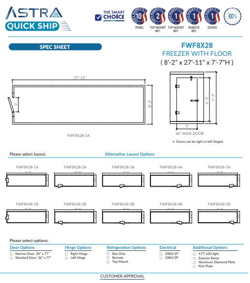 Astra 8 x 28 Walk-In Freezer with Floor FWF8X28