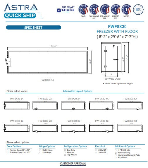 Astra 8 x 30 Walk-In Freezer with Floor FWF8X30
