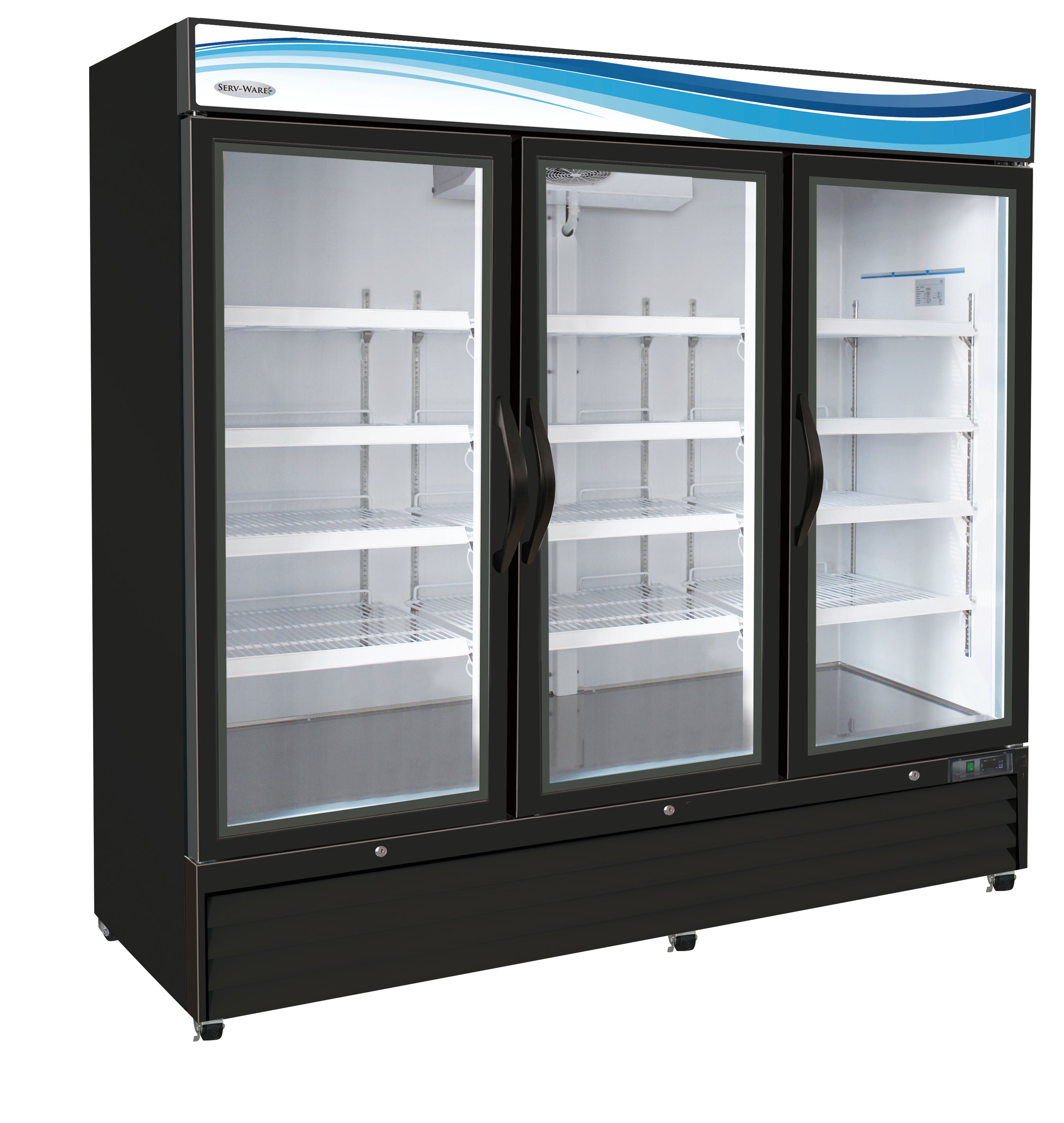 Serv-Ware GF72B-HC Three (3) Glass Door Merchandiser Freezer, Black Cabinet