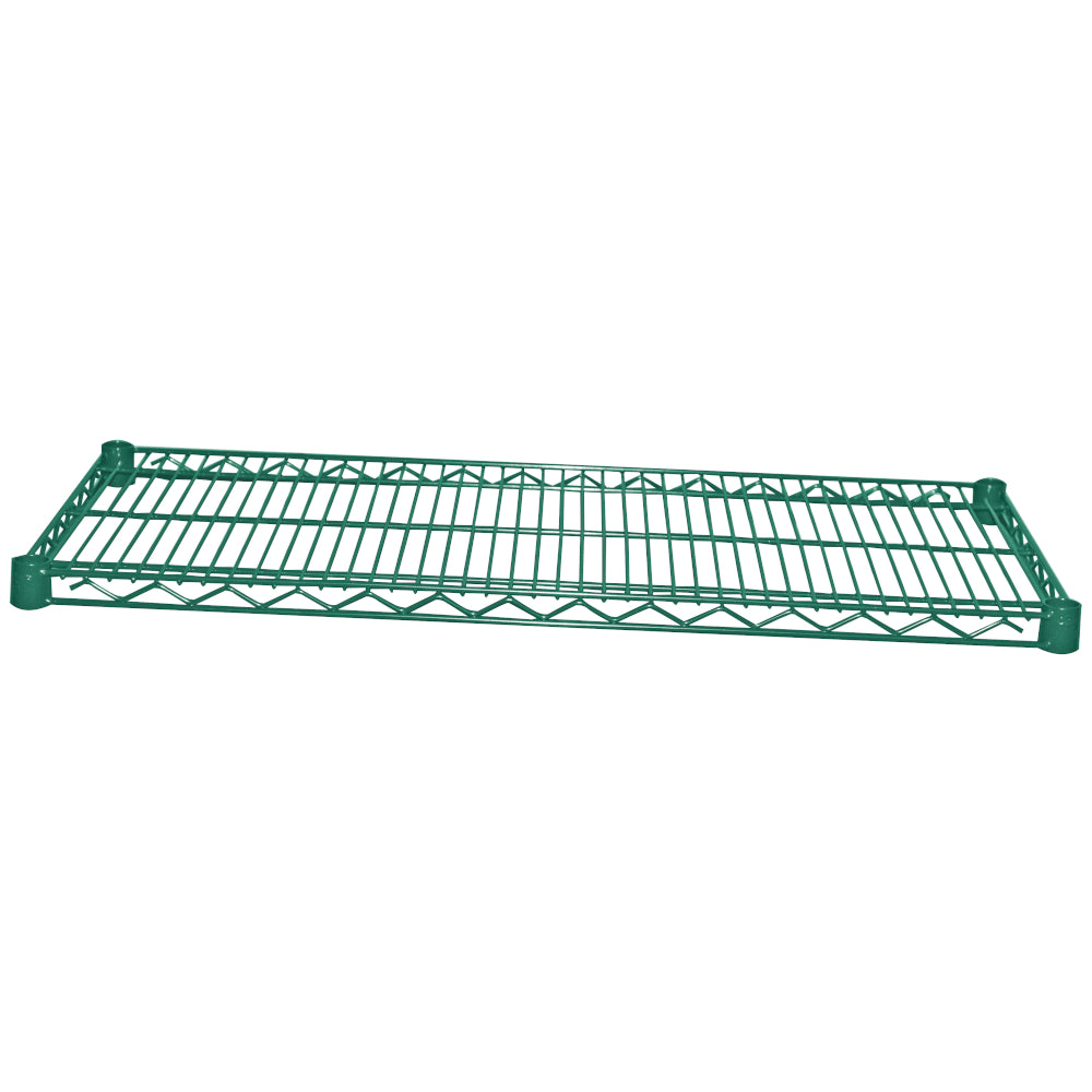 Serv-Ware GR series green epoxy wire shelf with corner collars, angle view; one photo is used for all shelf sizes