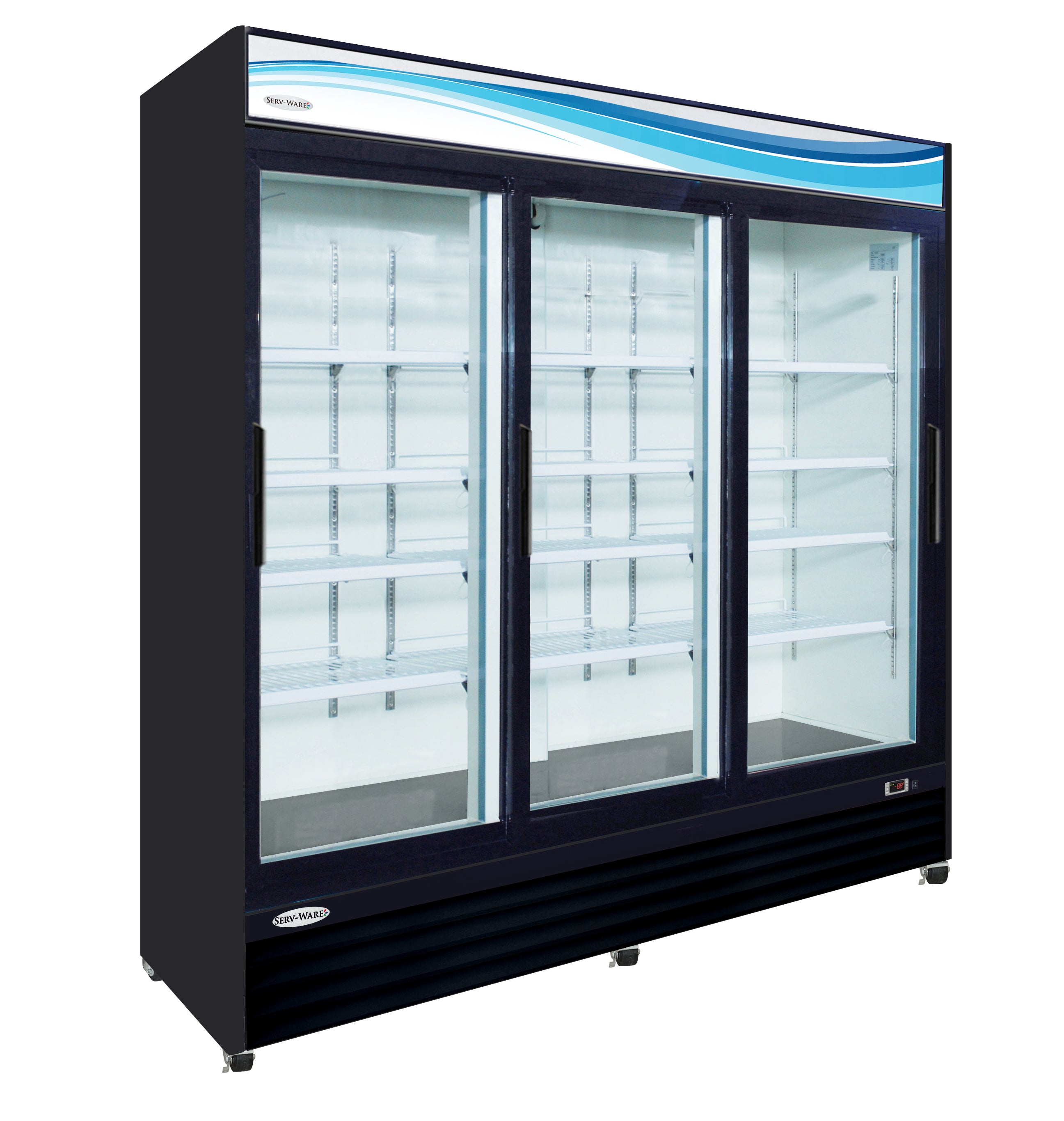 Serv-Ware GR72SB-HC Three (3) Sliding Glass Door Merchandiser Refrigerator, Black Cabinet