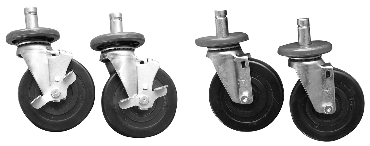 Serv-Ware HRC-05 5 inch wire shelving insert stem casters, braked and non-braked shown