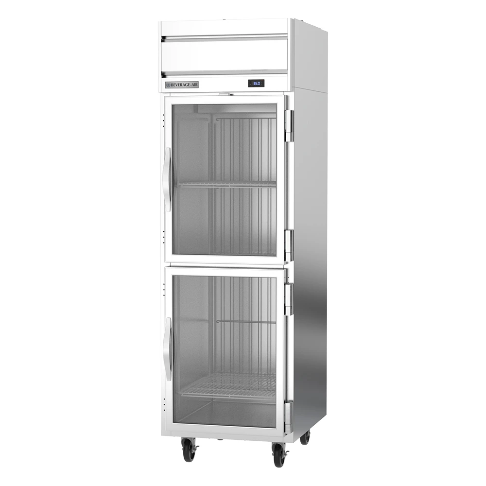 Beverage Air HRPS1HC-1HG 2 Glass Half-Doors Top Mount Refrigerator Stainless Steel Front, Sides & Interior