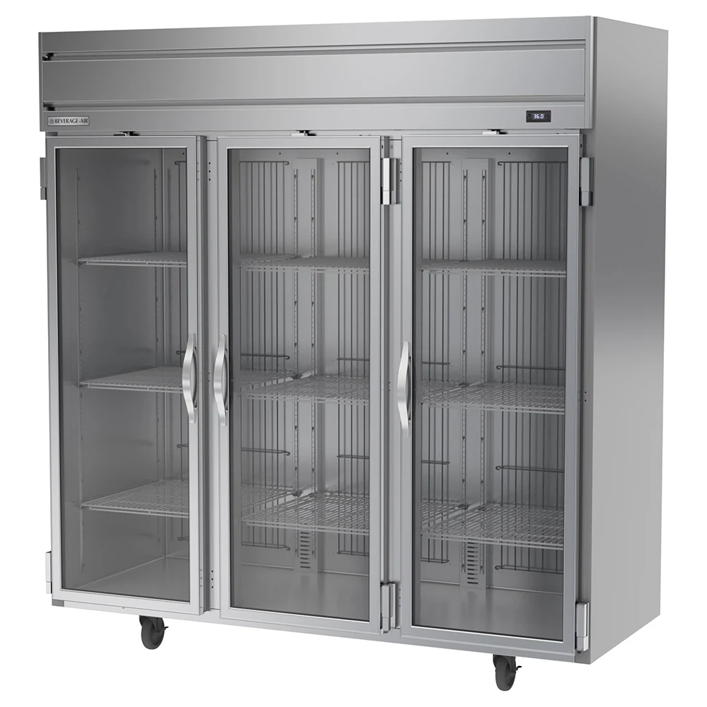 Beverage Air HRPS3HC-1G 3 Glass Door Top Mount Refrigerator Stainless Steel Front, Sides & Interior