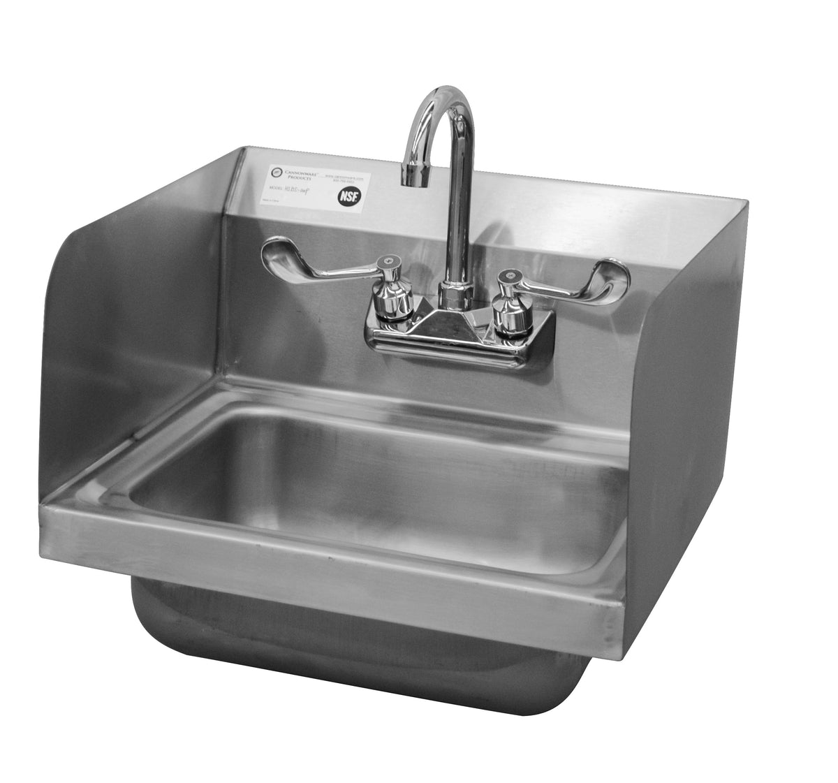 Serv-Ware HS15S-CWP wall-mount stainless steel hand sink with splash guards on both sides and gooseneck faucet with wrist-blade handles