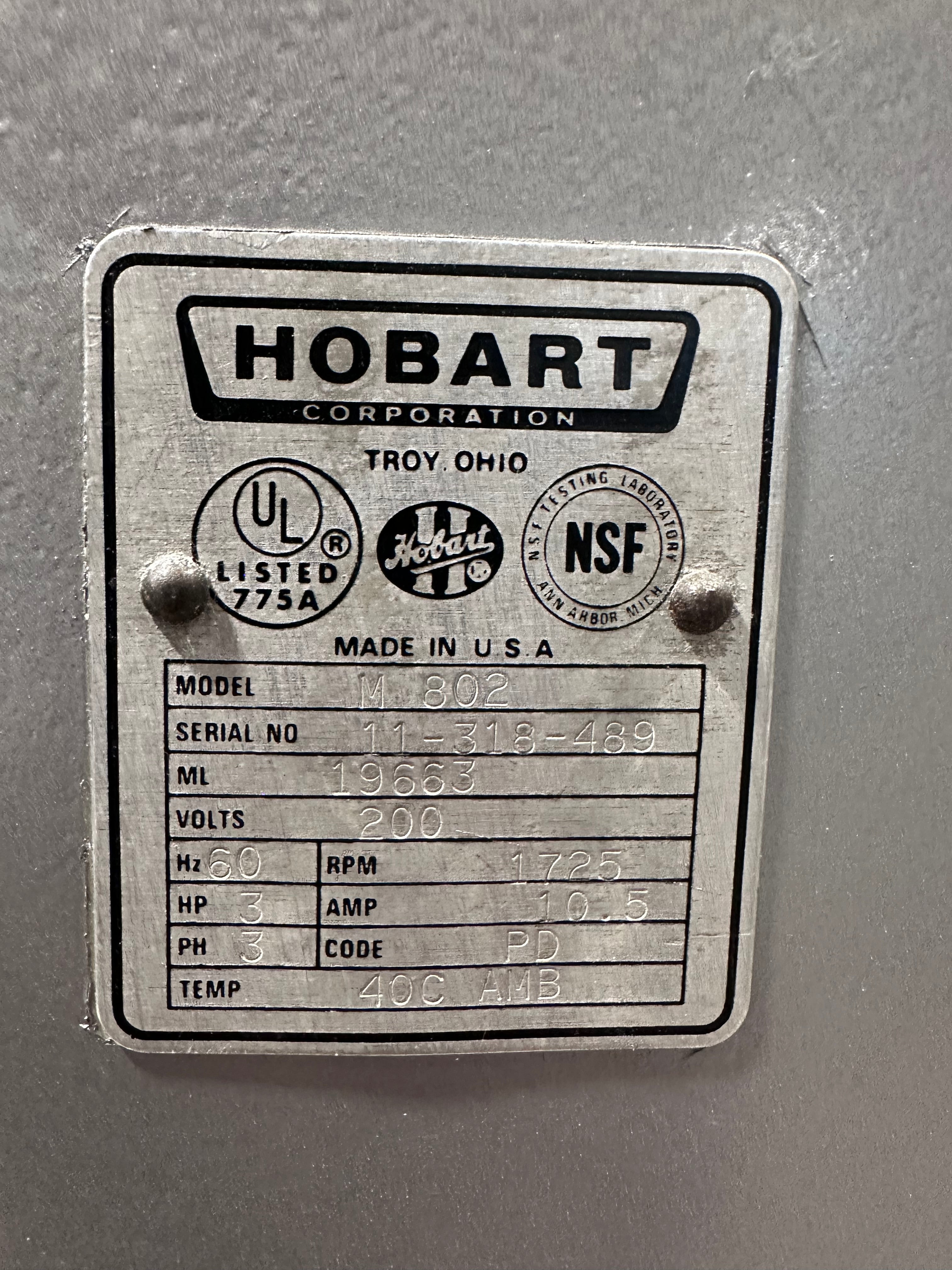 Hobart M802 80 Quart Commercial Dough Mixer – Refurbished
