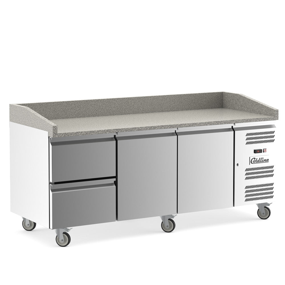 Coldline PDR-80N-2D 80" Refrigerated Pizza Prep Dough Retarder with Marble Top and Two Drawers